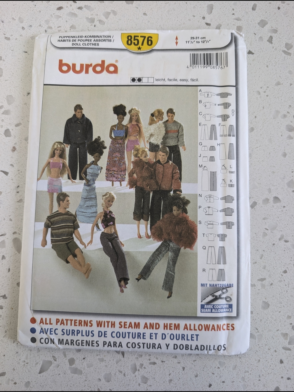 Vintage Burda 8576 Barbie Doll Clothes Sewing Pattern - Multi-Color